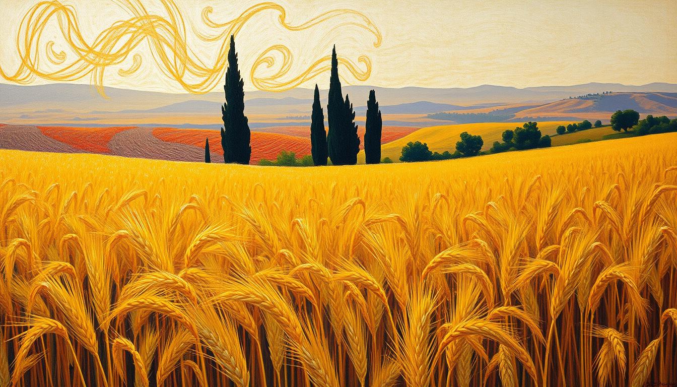 A Wheatfield with Cypresses